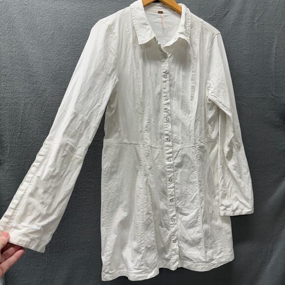 Free People Dress Womens Large Thea Mini White Coastal Boho Snap Up Cotton - Picture 4 of 10